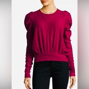 Free People Solid Zaza Raspberry Pink Puff shoulder Sweatshirt. XS. EUC.